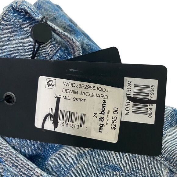 RAG & BONE Skirt Denim NWT Midi SId Jacquard Blue Size 24 XS - Picture 10 of 13